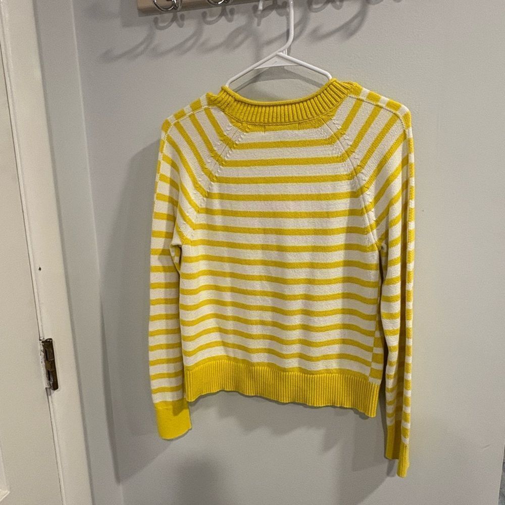 Banana Republic Yellow and White Striped Crew Neck Sweater